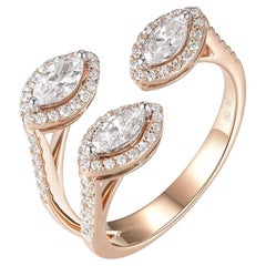 Marquise Diamonds and Round Diamond Ring in 18k Rose Gold