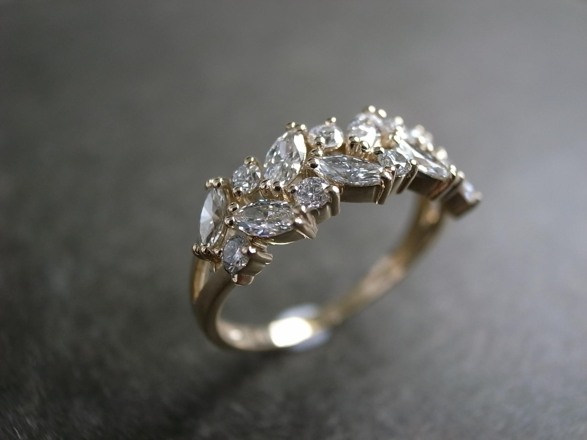 For Sale:  Marquise Diamonds and Round Diamond Unique Engagement Wedding Band Ring 2