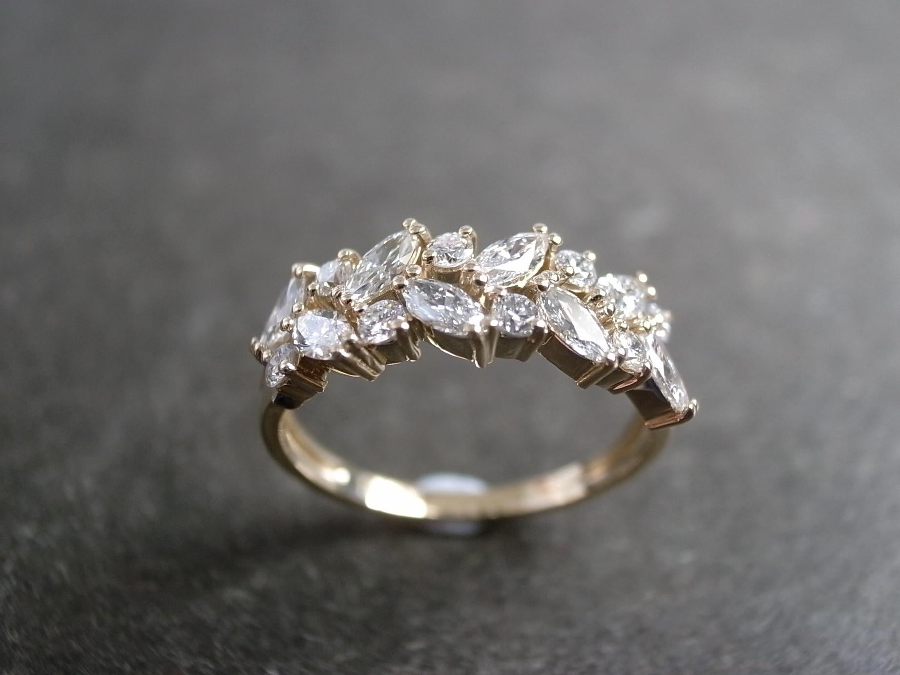 For Sale:  Marquise Diamonds and Round Diamond Unique Engagement Wedding Band Ring 5