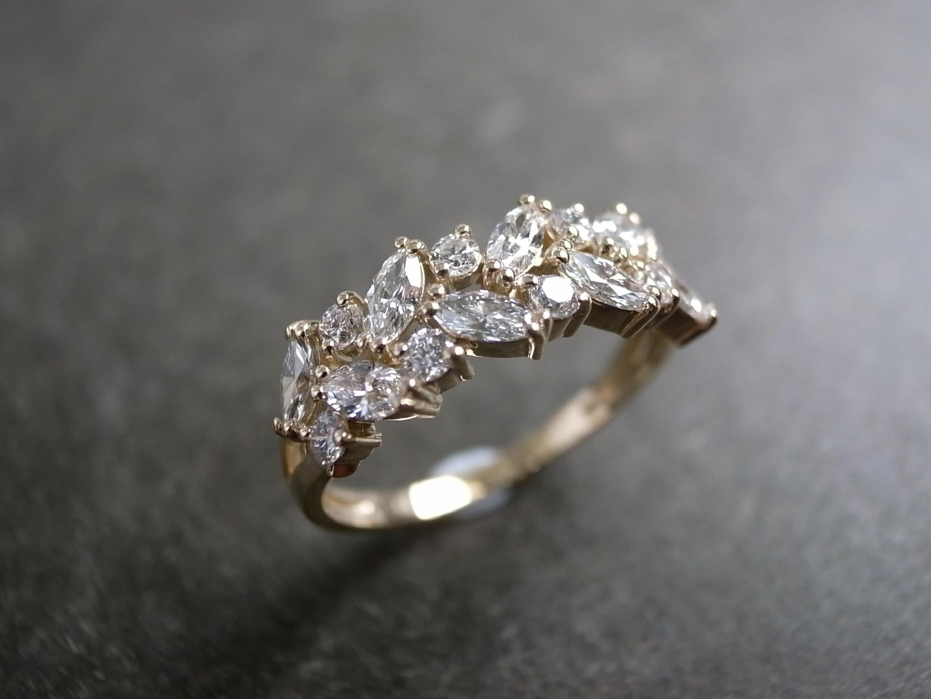 For Sale:  Marquise Diamonds and Round Diamond Unique Engagement Wedding Band Ring 6