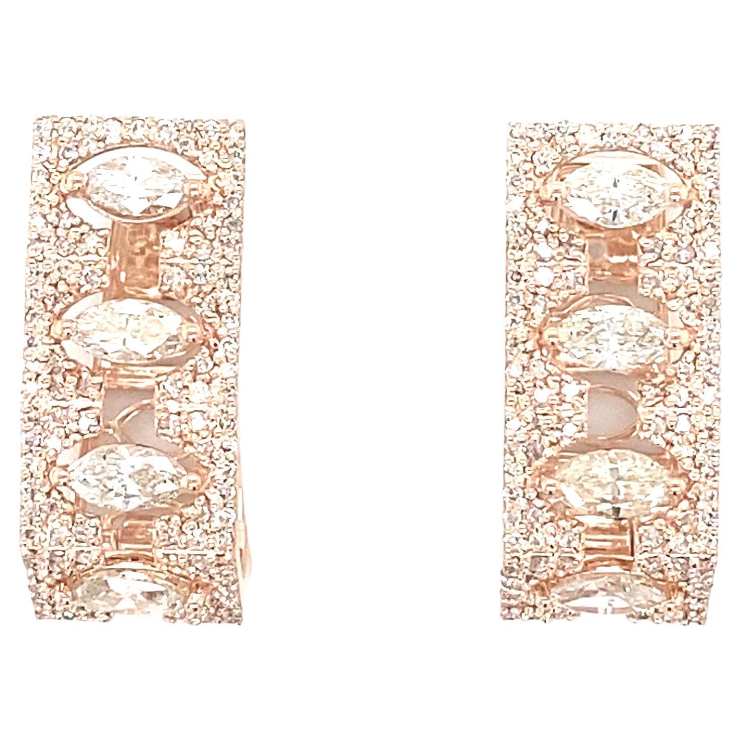 Marquise Diamonds Bar Plug Earrings in 18K Solid Gold For Sale