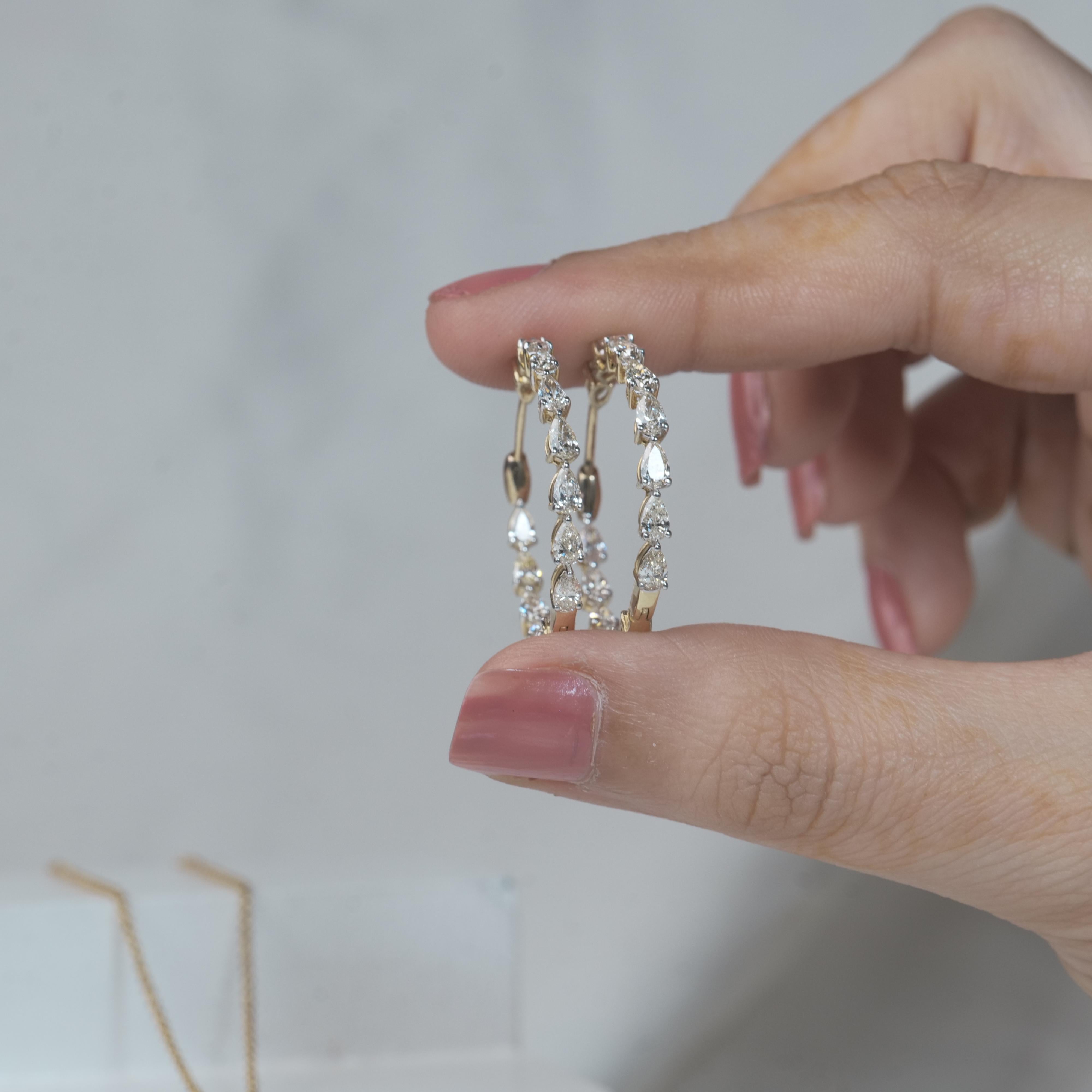 Women's Marquise Diamonds Hoop Earrings in 18K Solid Gold For Sale
