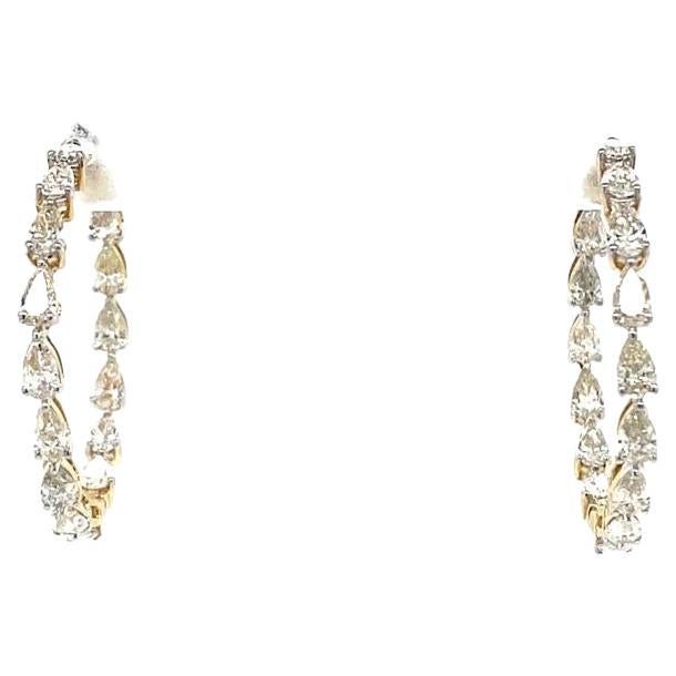 Marquise Diamonds Hoop Earrings in 18K Solid Gold For Sale