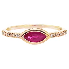 Marquise East West Ruby Ring with Round Diamonds in 14K Yellow Gold