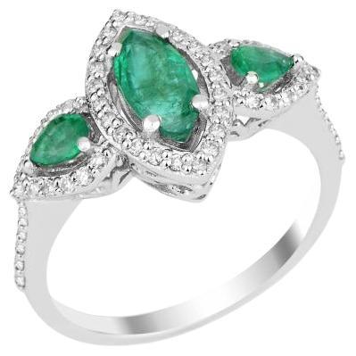 Marquise Emerald And Diamond 1.15ct Ring For Sale