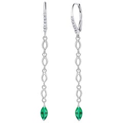 Marquise Emerald and Diamond White Gold Drop Hoop Earrings