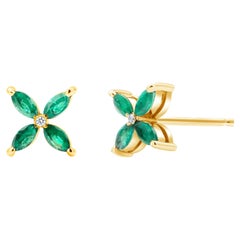 Marquise Emerald and Diamond White Gold Stud Earrings