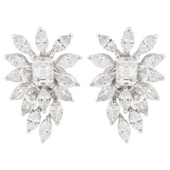 Natural Marquise & Emerald Cut Diamond Stud Earrings 18 Karat White Gold Jewelry