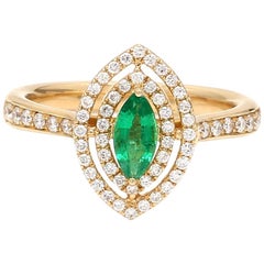 Marquise Marquise Smaragd Diamant 18 Karat Gelbgold Verlobungsring Mode