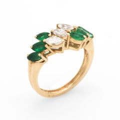 Marquise Emerald Diamond Band Ring Vintage 14 Karat Yellow Gold
