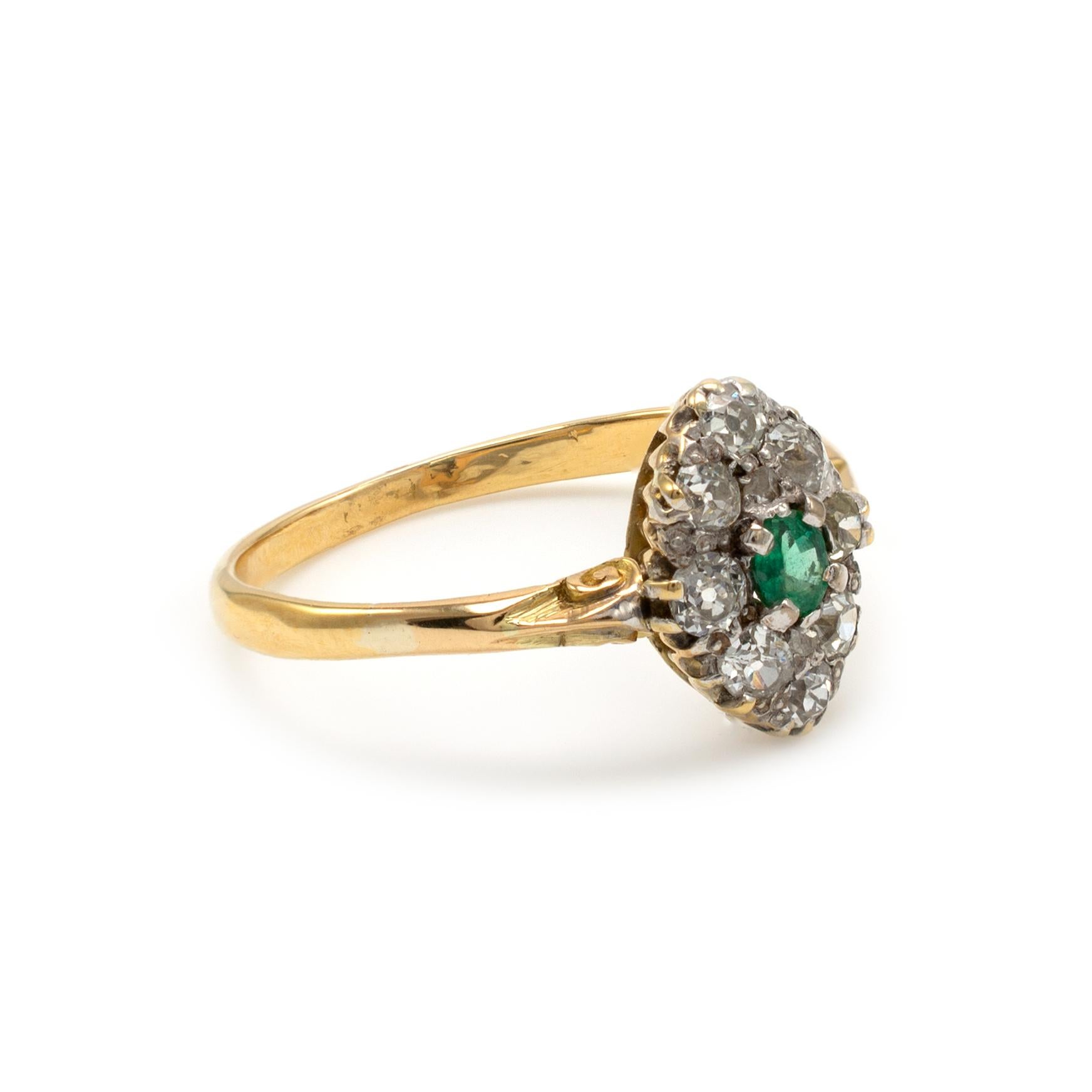 Art Deco Antique 18 Karat Gold Emerald Diamond Ring, US Size 7.5