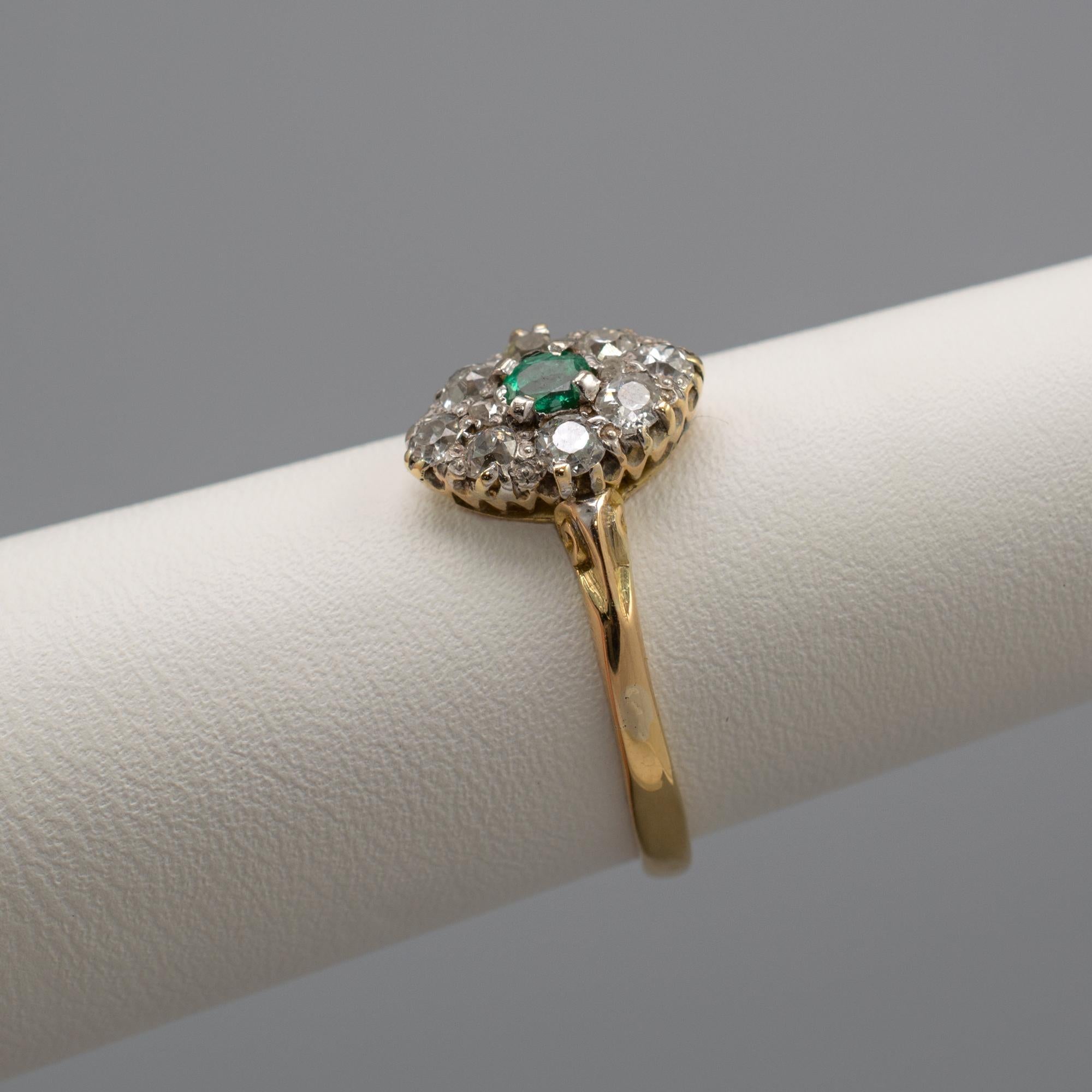 Antique 18 Karat Gold Emerald Diamond Ring, US Size 7.5 In Good Condition In Preston, Lancashire