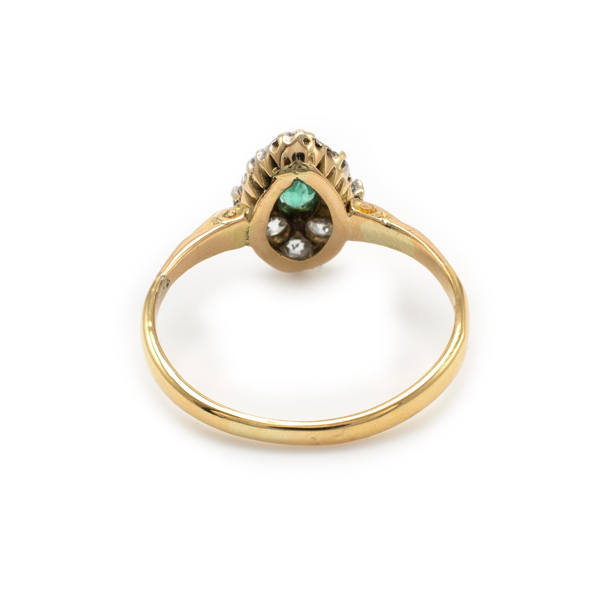 Women's Antique 18 Karat Gold Emerald Diamond Ring, US Size 7.5