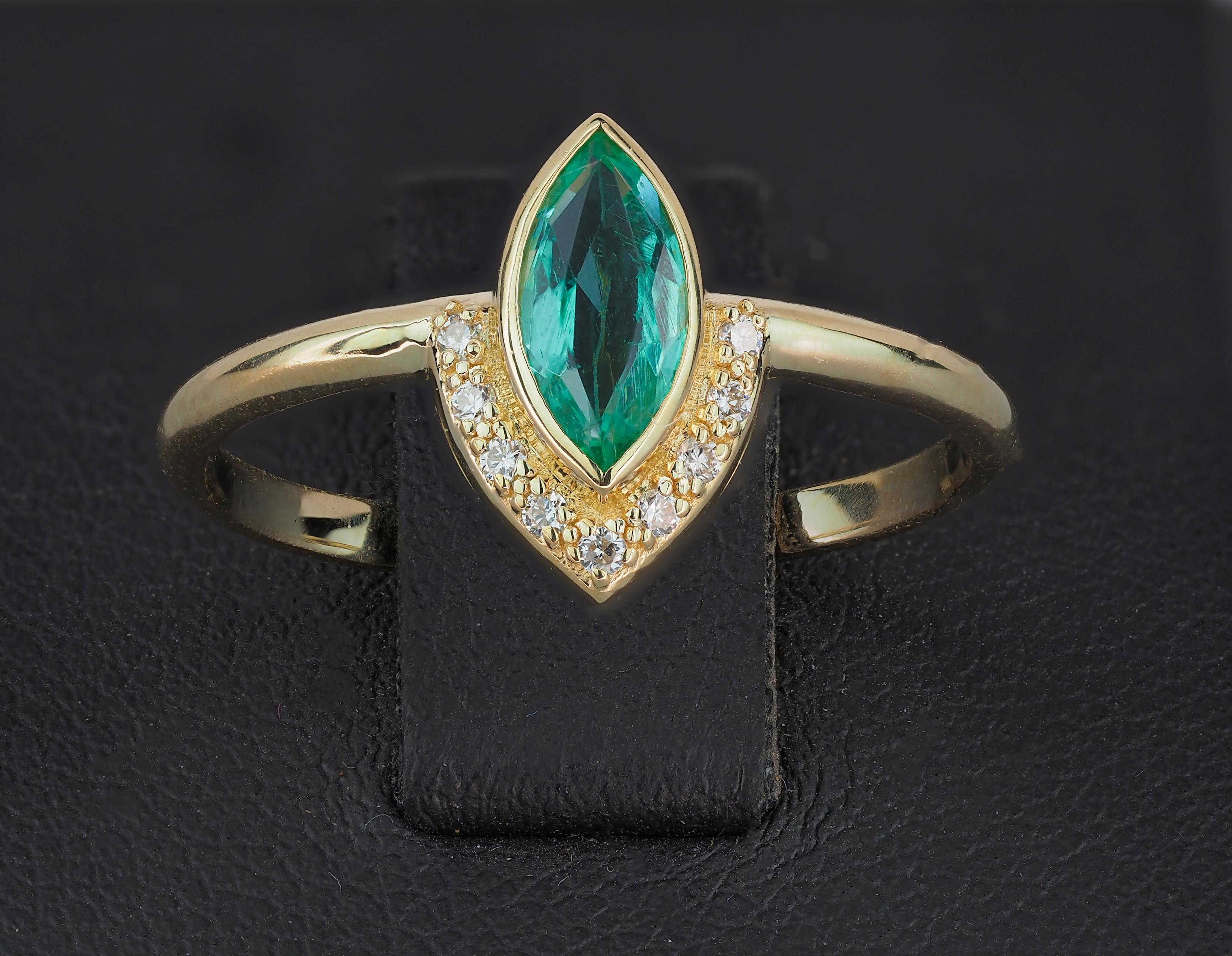 Marquise Emerald Ring in 14 Karat Yellow Gold, Genuine Emerald Ring For ...
