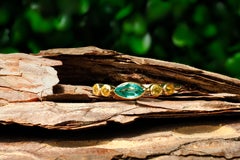 Marquise Emerald Ring in 14k Gold, Emerald and Yellow Sapphire Ring