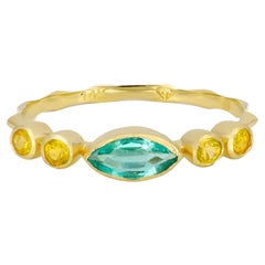 Used Marquise Emerald Ring in 14k Gold, Emerald and Yellow Sapphire Ring