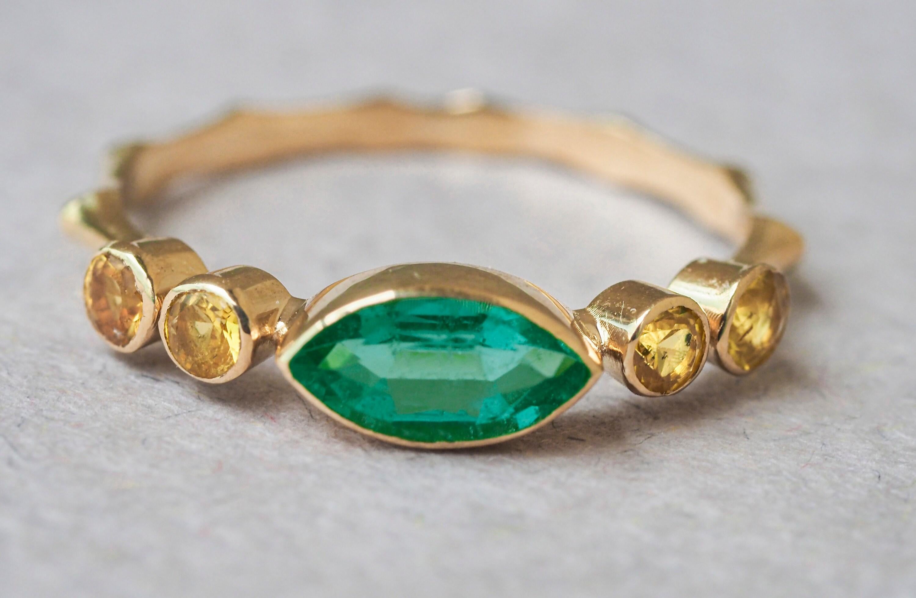 Marquise-Smaragdring aus 14k Gold mit Smaragd (Marquiseschliff) im Angebot