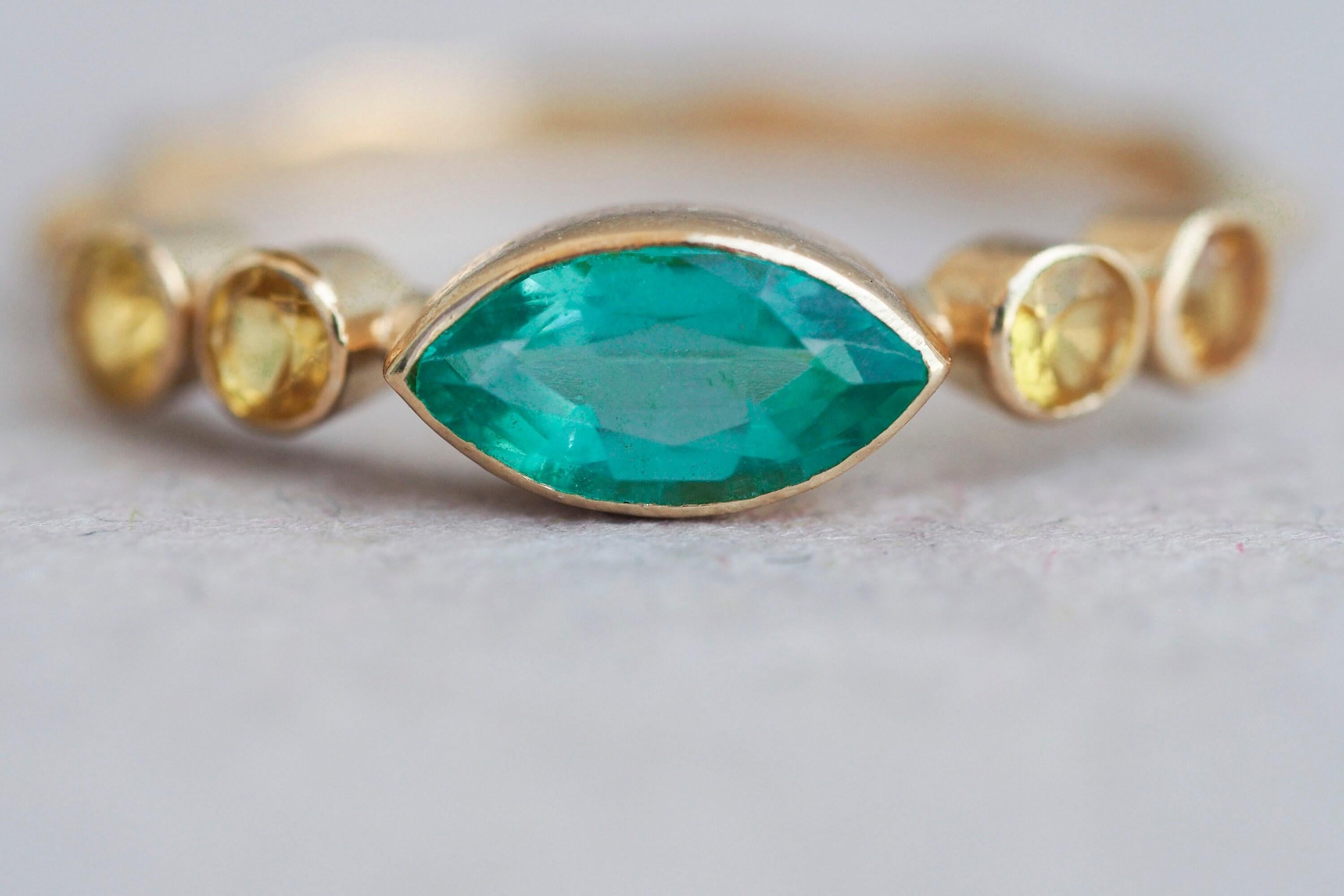 Marquise-Smaragdring aus 14k Gold mit Smaragd im Zustand „Neu“ im Angebot in Istanbul, TR