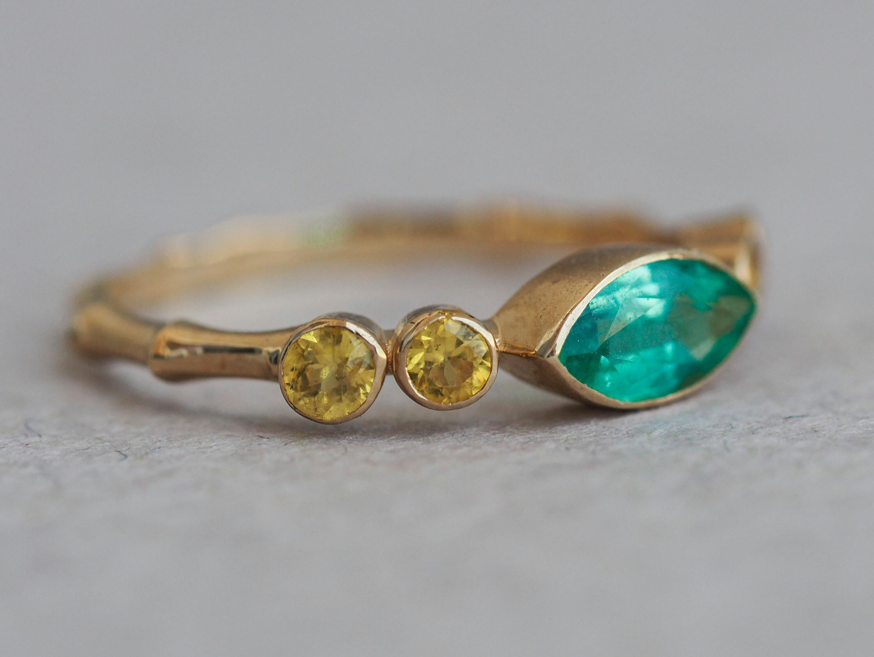 Marquise-Smaragdring aus 14k Gold mit Smaragd Damen im Angebot