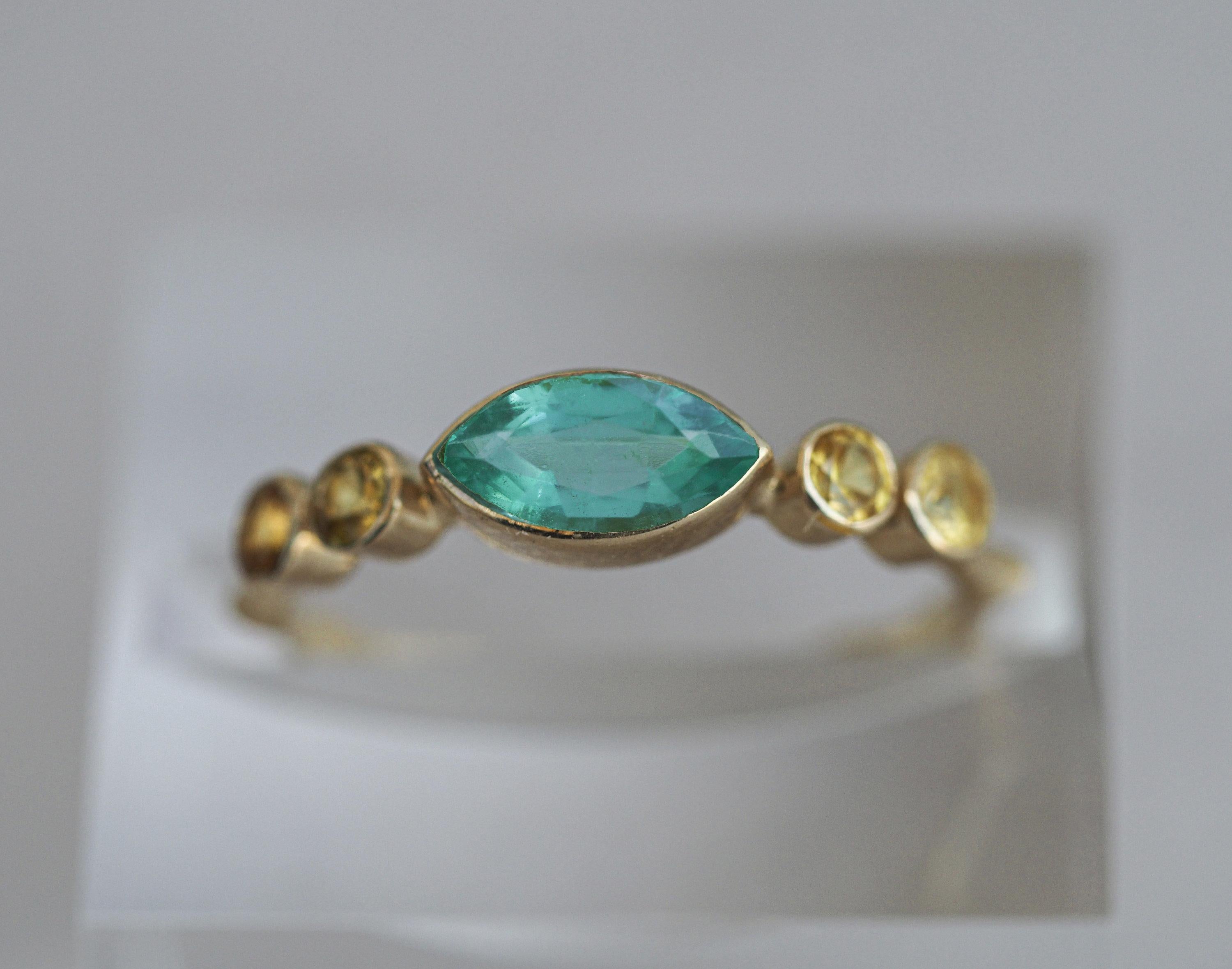 Marquise-Smaragdring aus 14k Gold mit Smaragd im Angebot 1