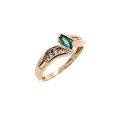 Marquise Emerald Ring with 3-Diamonds on Each Shoulder in 14ct Yellow Gold