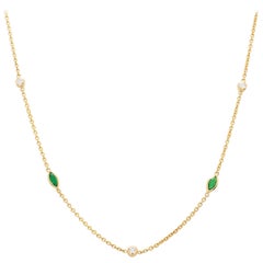 Marquise Emerald Round Diamond 18 Karat Yellow Gold Necklace, Necklace by Yard
