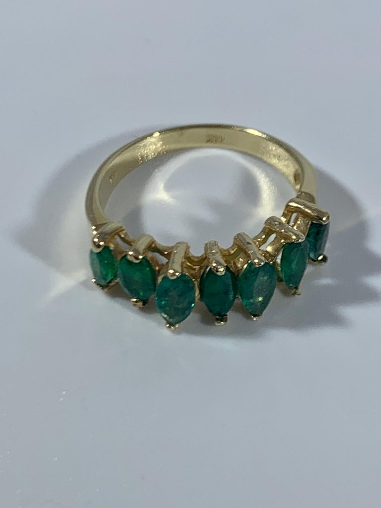 Marquise Emerald Seven-Stone Band/Ring 14 Karat Yellow Gold at 1stDibs