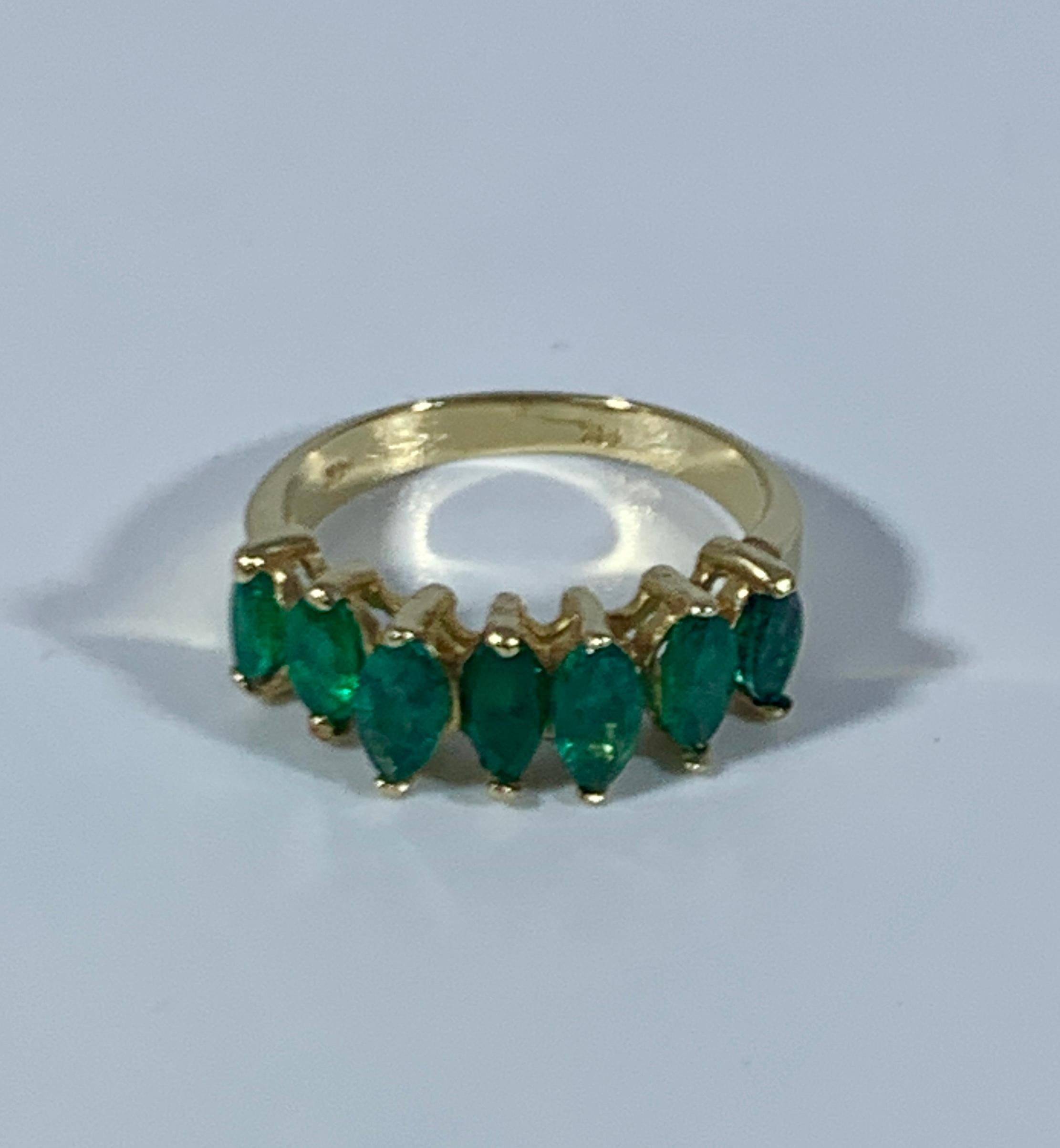 Marquise Emerald Seven-Stone Band/Ring 14 Karat Yellow Gold at 1stDibs
