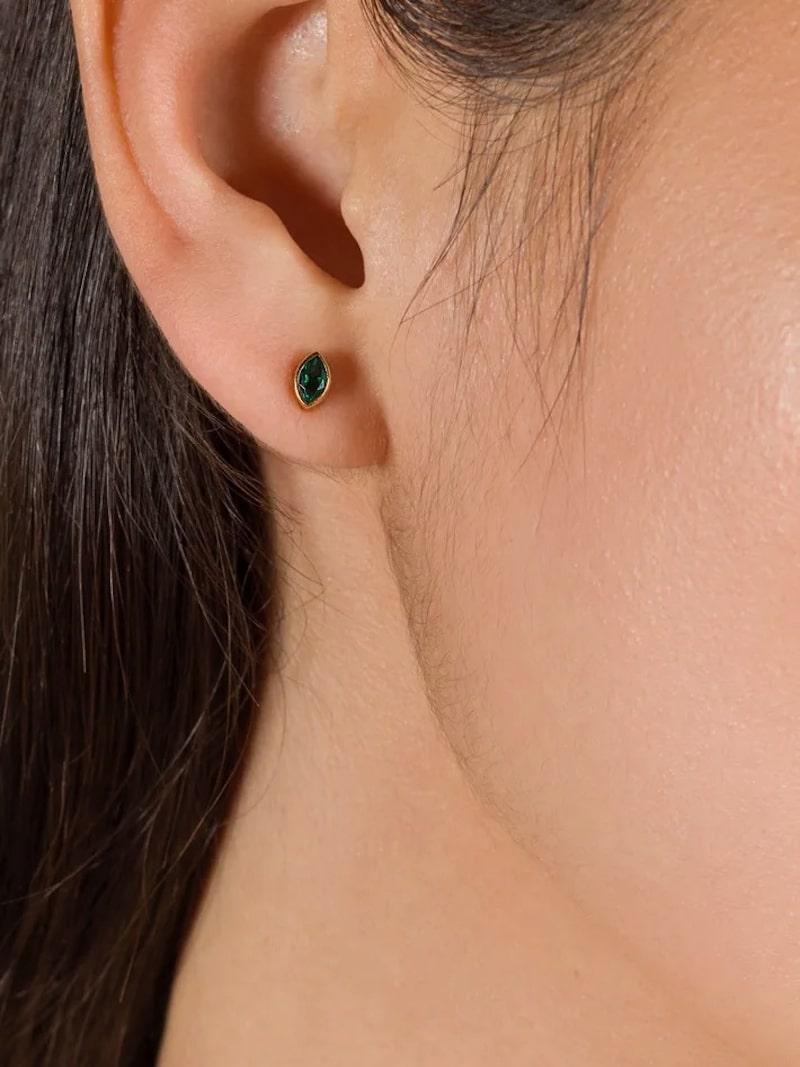 Modern Marquise Emerald Studs For Sale