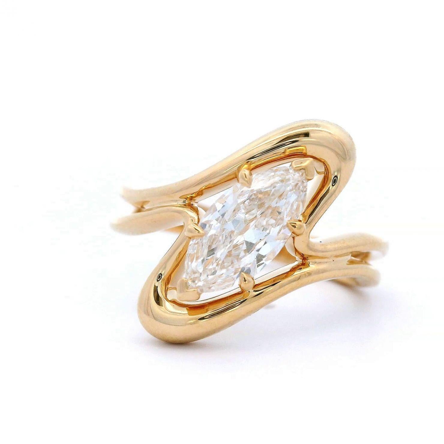 En vente :  Bague Marquise Flow en or jaune 18K avec diamants 4