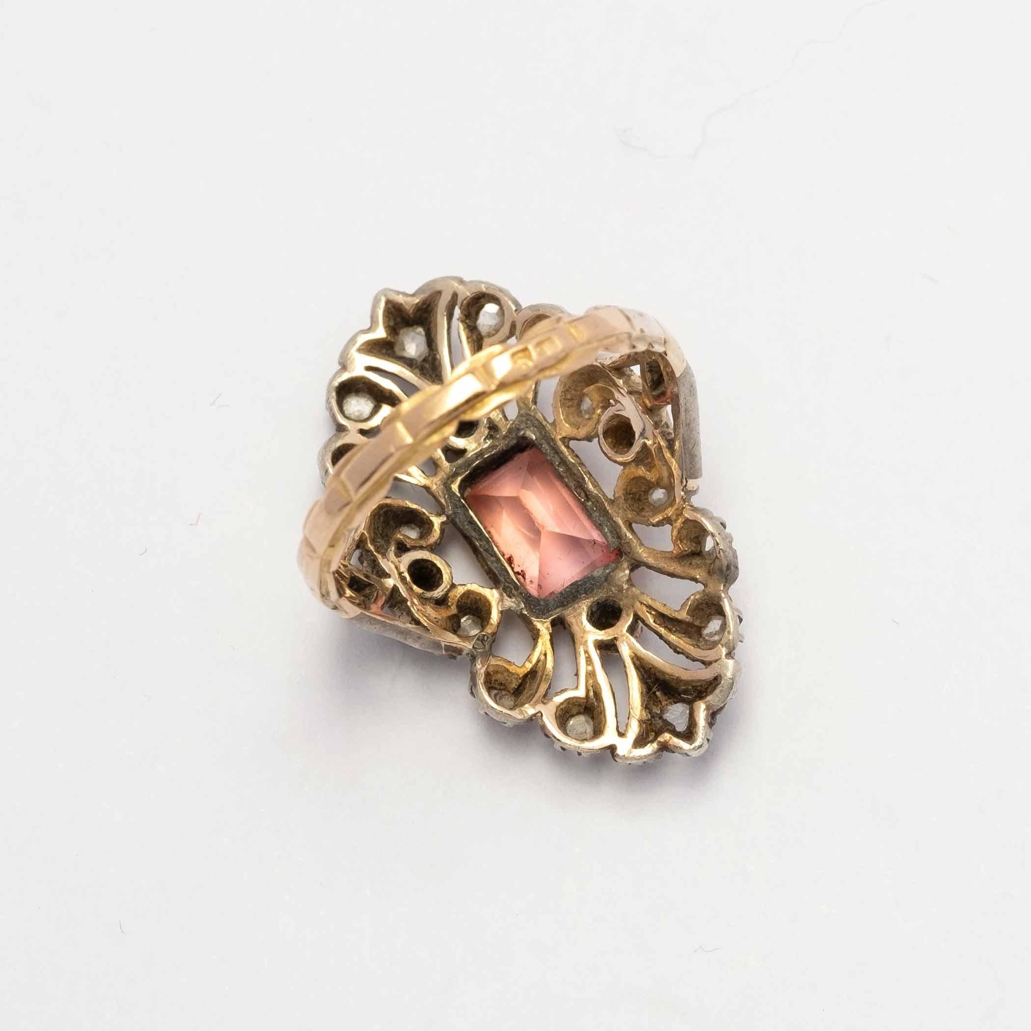 Emerald Cut Marquise Gold and silver citrine quartz ring