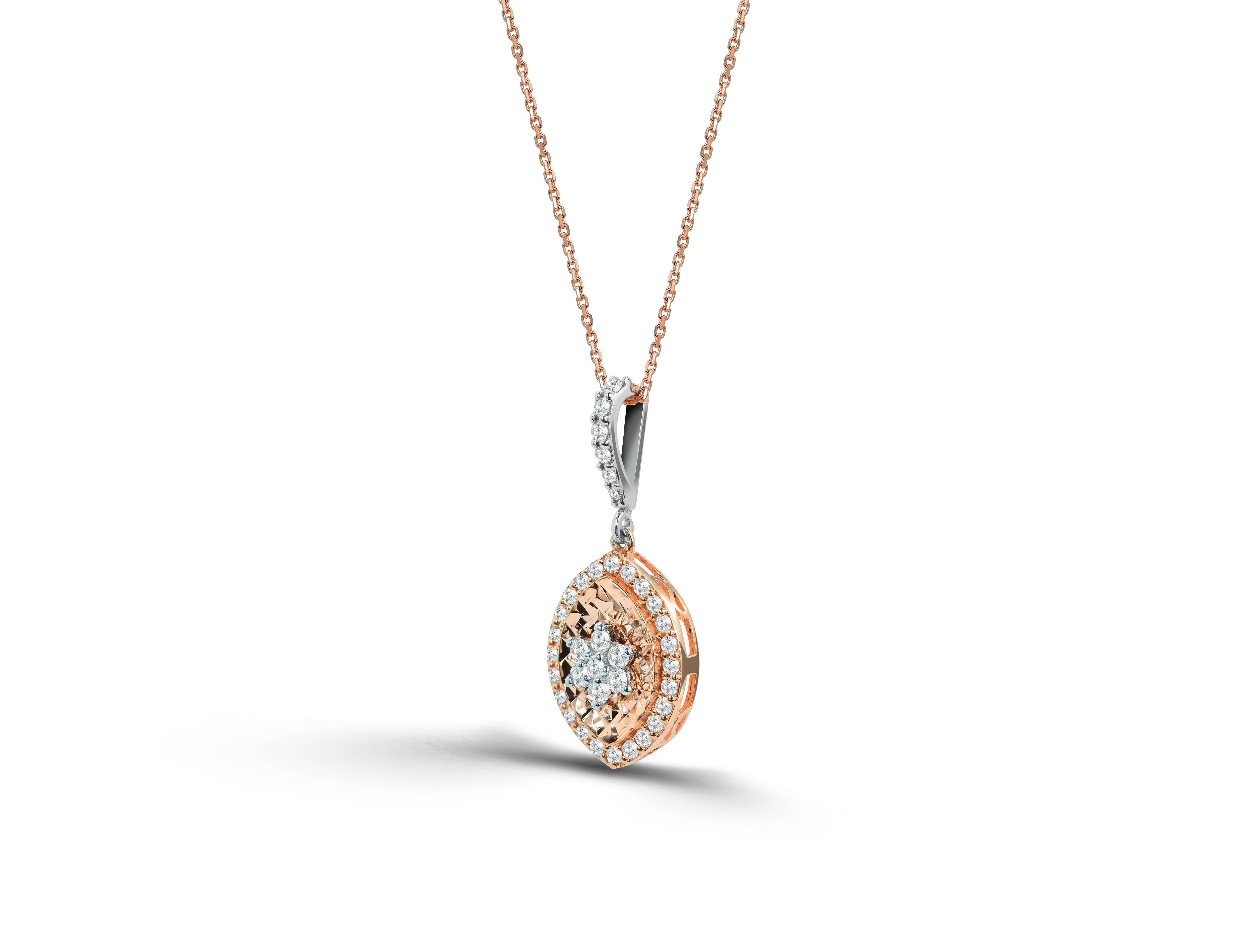 Round Cut 18K Solid Gold Marquise Gold Pendant with 0.45 Carats Diamonds in  For Sale