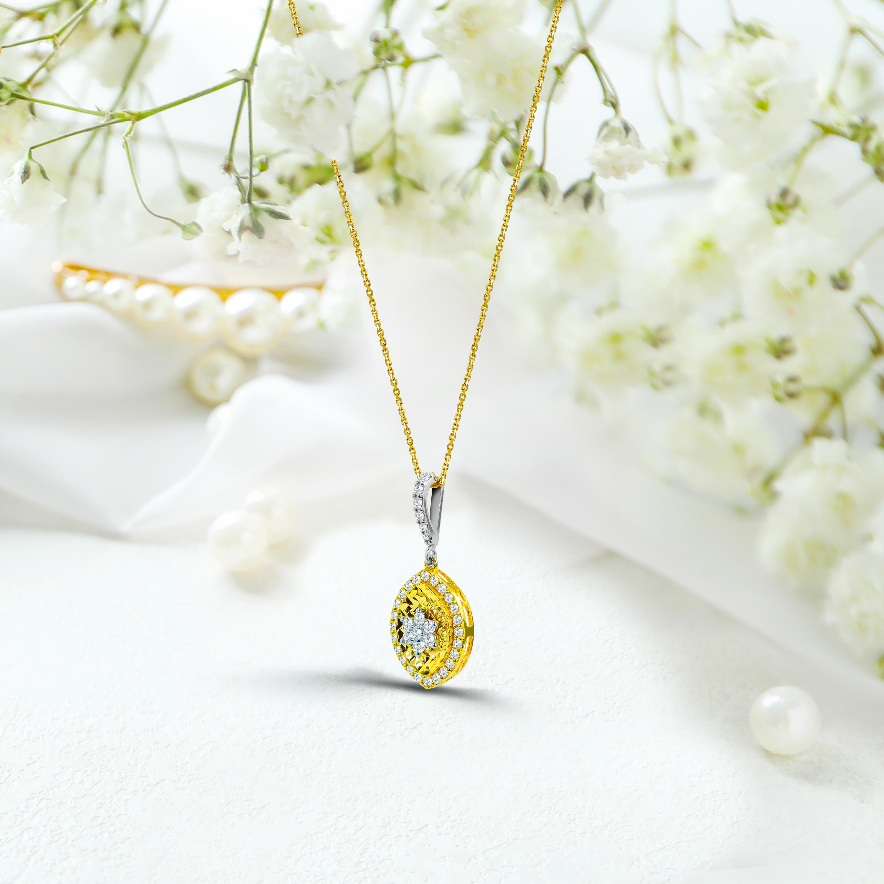 18K Solid Gold Marquise Gold Pendant with 0.45 Carats Diamonds in  For Sale 1