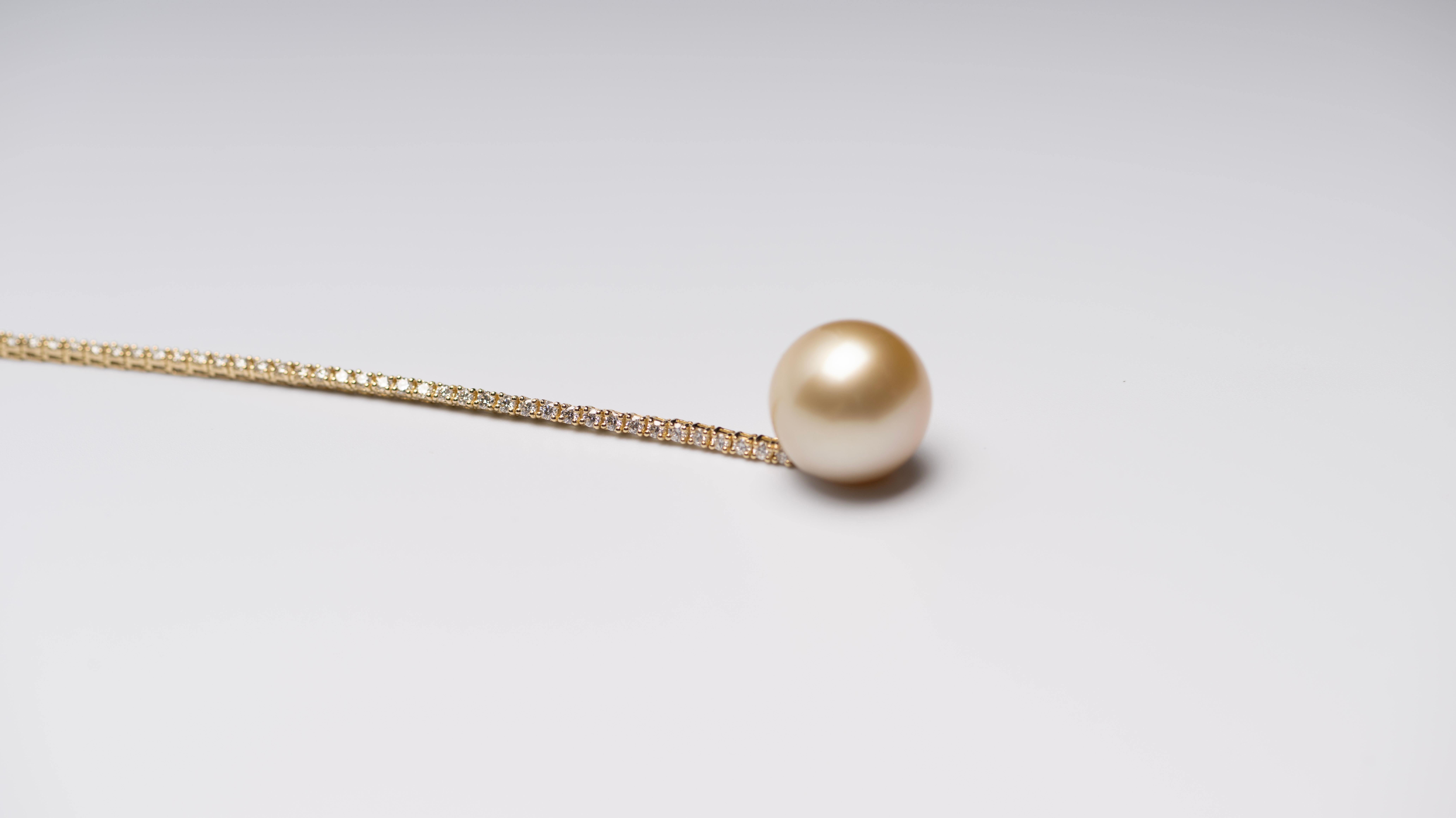 Collar Marquesa y Perla Dorada con Diamantes Engastados en Oro de 18K en Nuevo estado para la venta en Westport, CT