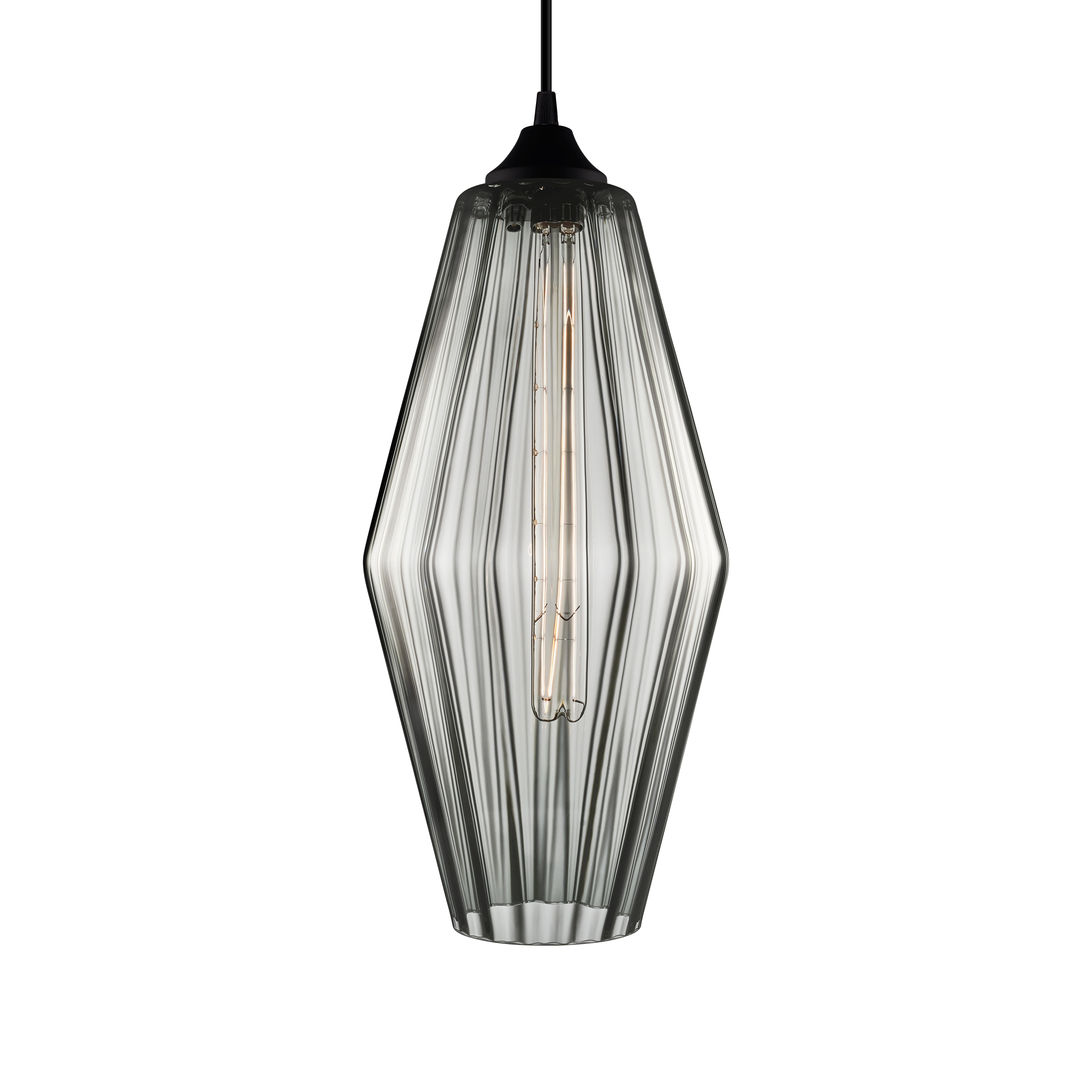 Marquise Grand Gray Optique Handblown Modern Glass Pendant Light, Made in the US For Sale