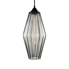 Marquise Grand Gray Optique Handblown Modern Glass Pendant Light, Made in the US