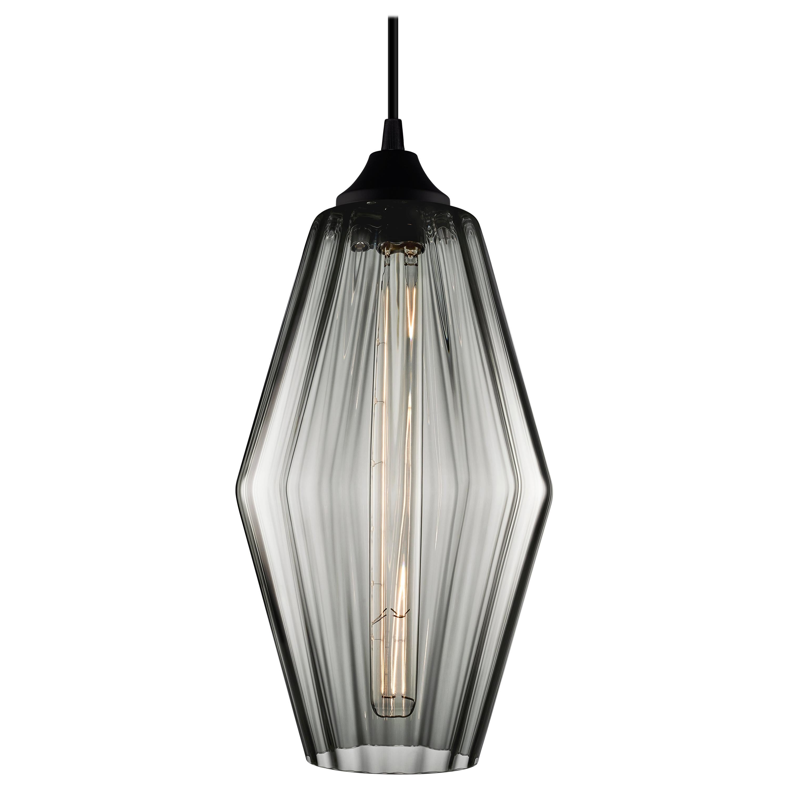 Marquise Gray Optique Handblown Modern Glass Pendant Light, Made in the USA For Sale