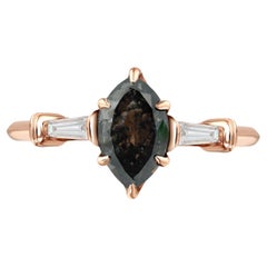 Marquise Grey Diamond Rose Gold Engagement Ring with Baguettes, 1.34 Carats