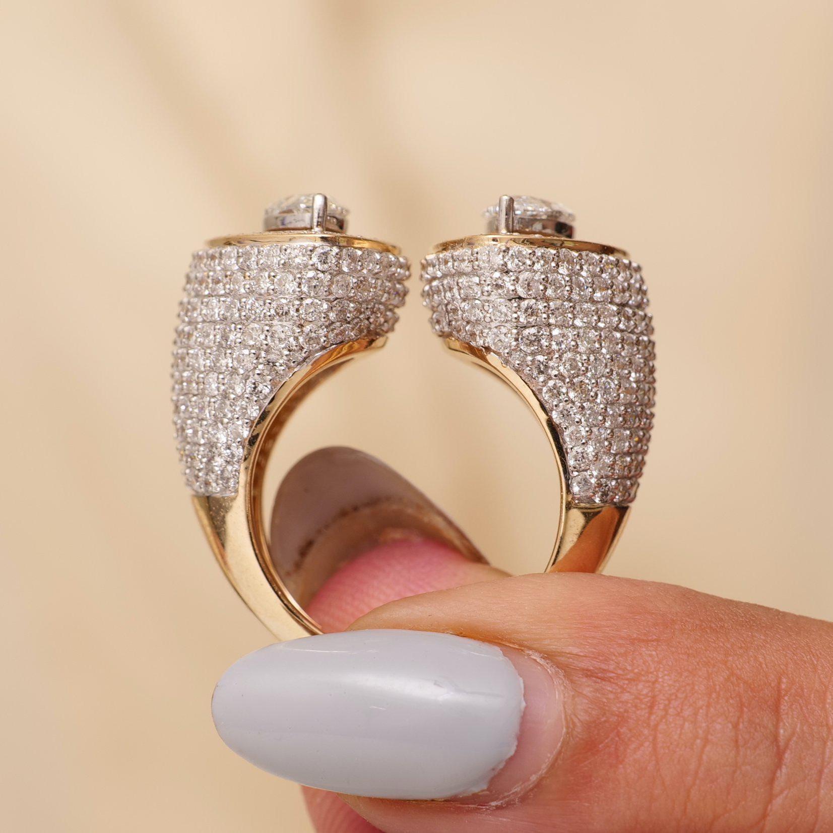 Taglio marquise Anello da polso aperto con diamante aureolato marquise in oro massiccio 14k (certificato) in vendita