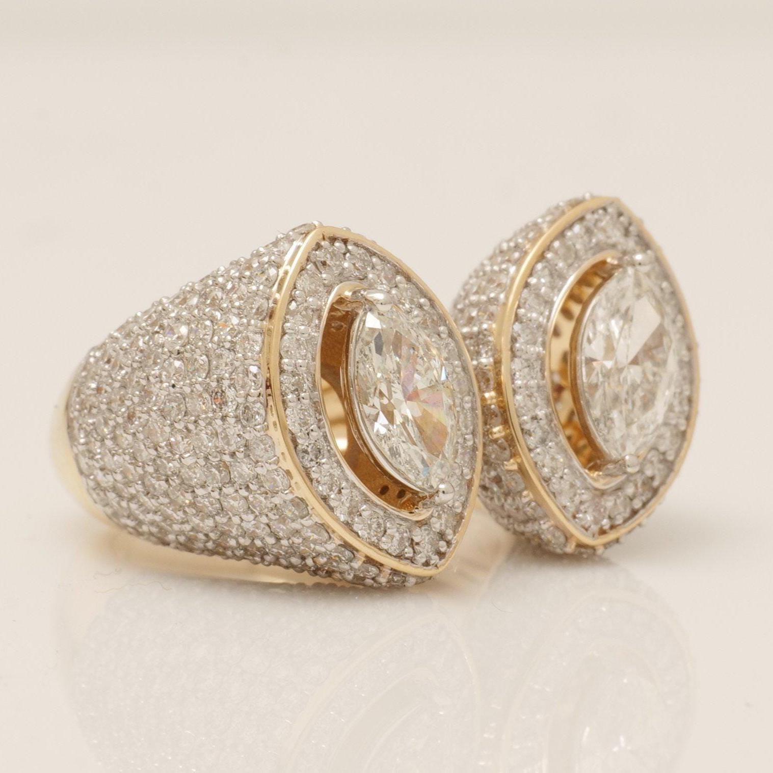 Anello da polso aperto con diamante aureolato marquise in oro massiccio 14k (certificato) In condizioni Nuovo in vendita a New Delhi, DL