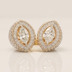 Anello da polso aperto con diamante aureolato marquise in oro massiccio 14k (certificato)