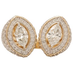 Marquise Halo Diamond Open Cuff Ring in 14k massivem Gold (zertifiziert)