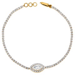 Marquise Halo Natural Diamond Chain Bracelet in 14k Solid Gold (Certified)