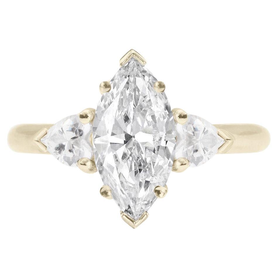 Marquise & Hearts Diamonds Three Stone Unique Engagement Ring 