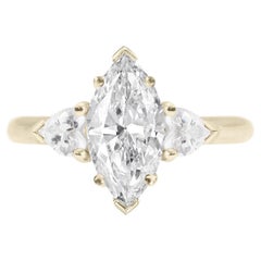 Marquise & Hearts Diamonds Three Stone Unique Engagement Ring 