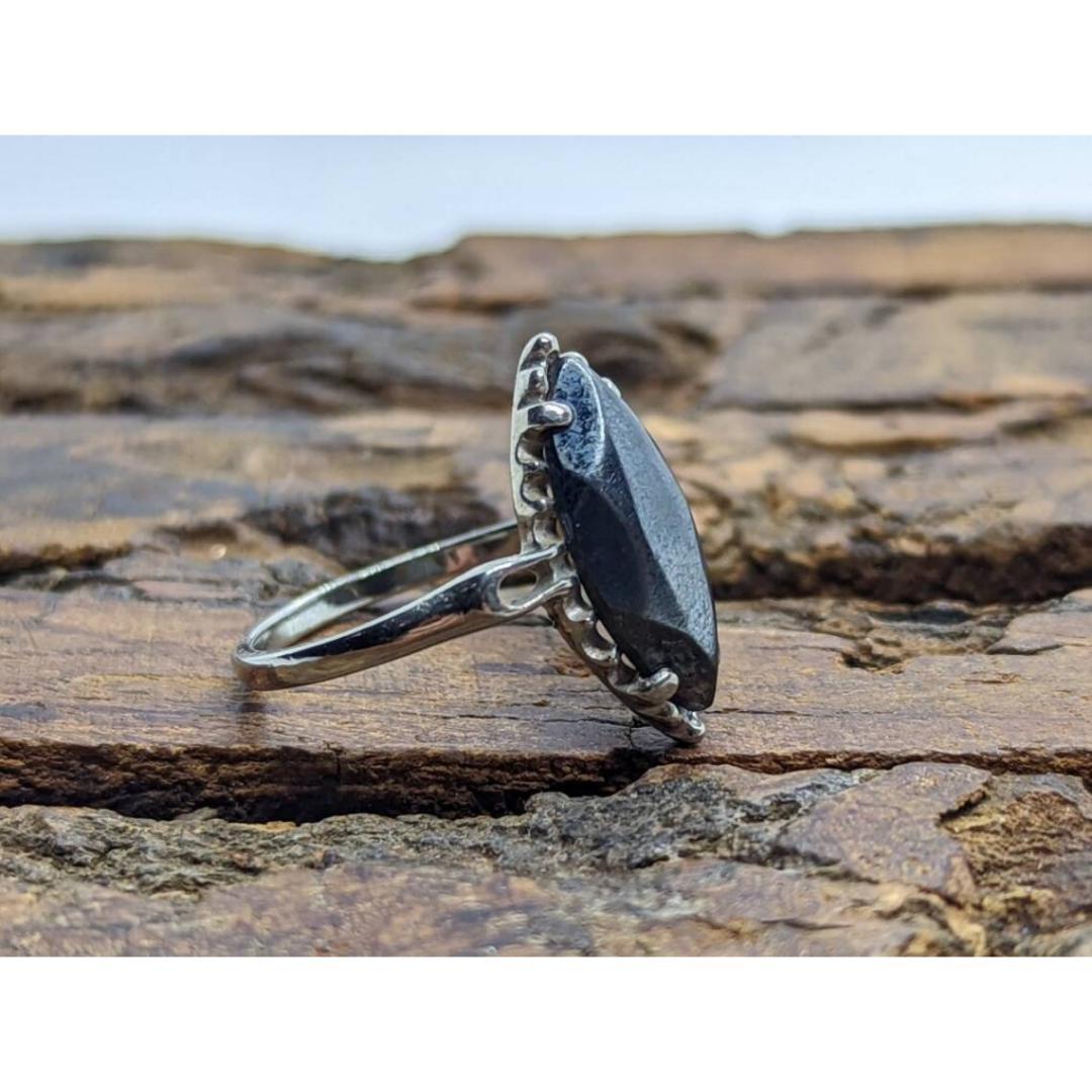 Marquise Hämatit-Ring. 10k Weißgold Hämatit-Ring. Navette Hämatit Ring. im Angebot 3