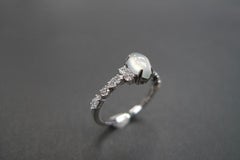 Marquise Icy White Jade and Marquise Diamond Unique Ring Engagement White Gold