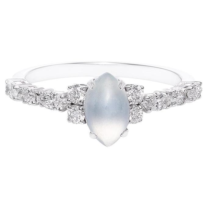 Marquise Icy White Jade and Marquise Diamond Unique Ring Engagement White Gold