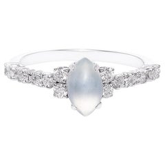 Used Marquise Icy White Jade and Marquise Diamond Unique Ring Engagement White Gold