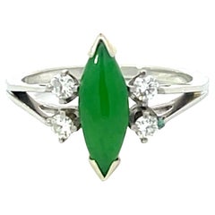 Marquise Jade and Diamond Ring in 18k White Gold